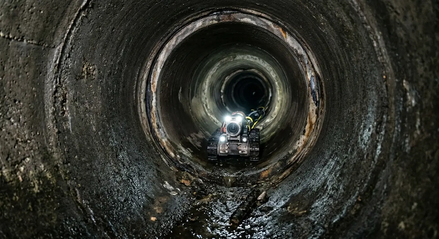 Robotic sewer camera inspecting pipe interior for Drain Snake Service in Lake Mathews
